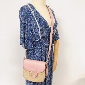 Coach CF410 Morgan Saddle Bag In Signature Canvas In Gold/Lt Khaki/Powder Pink M